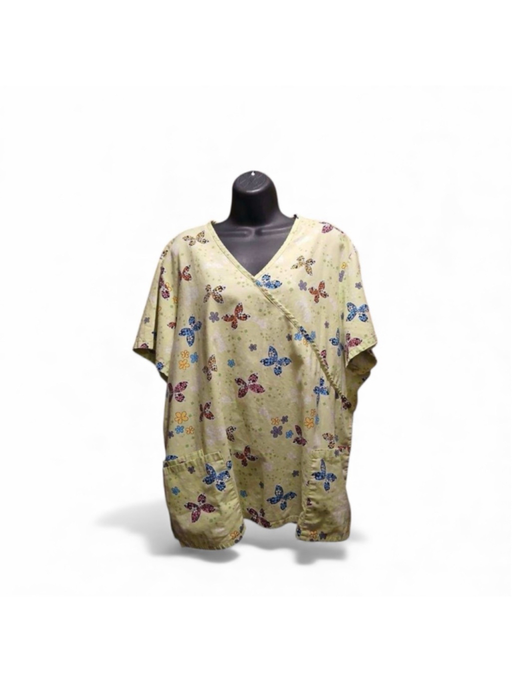 SB Scrubs Women's 2X Plus Size Butterfly Print Mock Wrap Scrub Top (JC196)